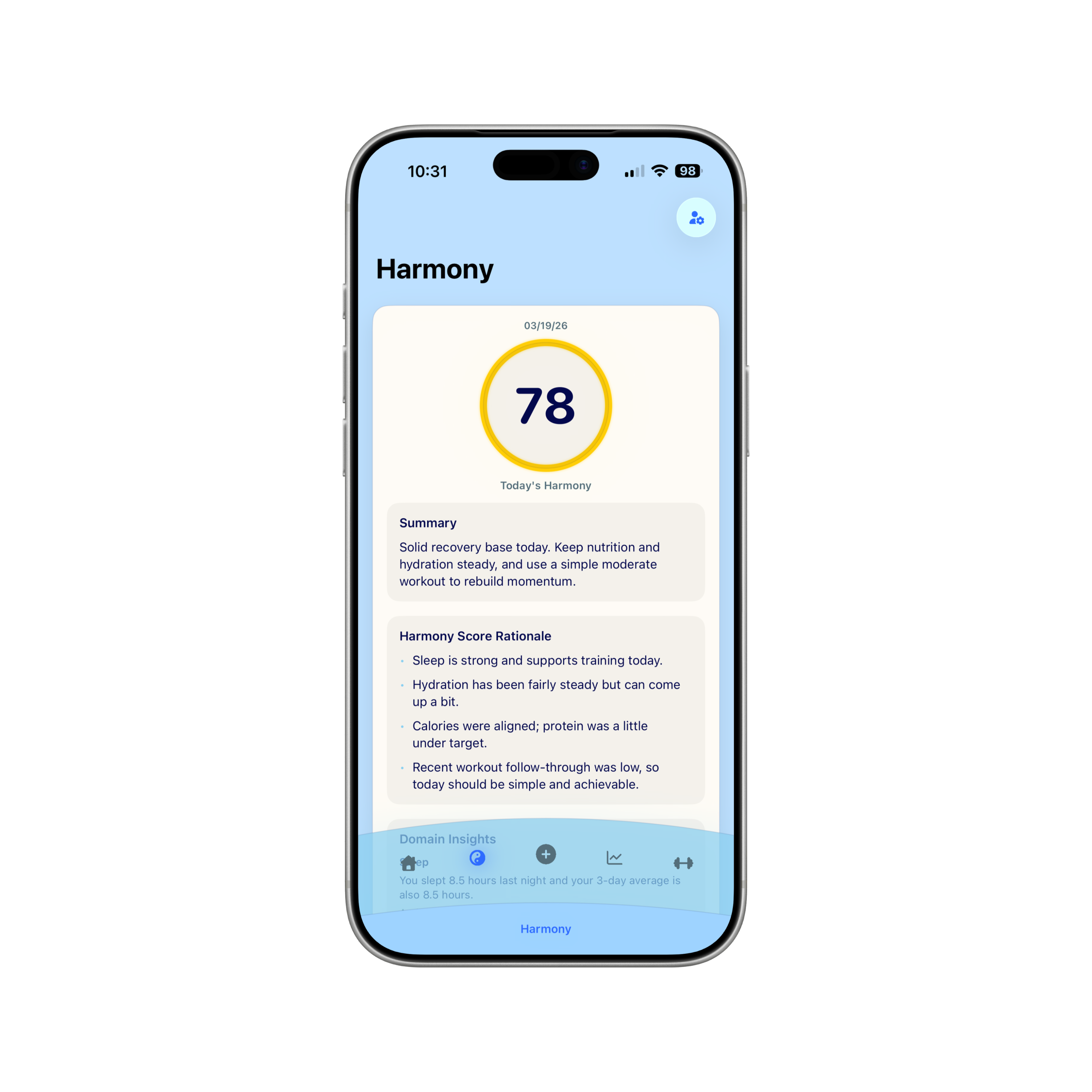 Harmony screen — Habit Tuner